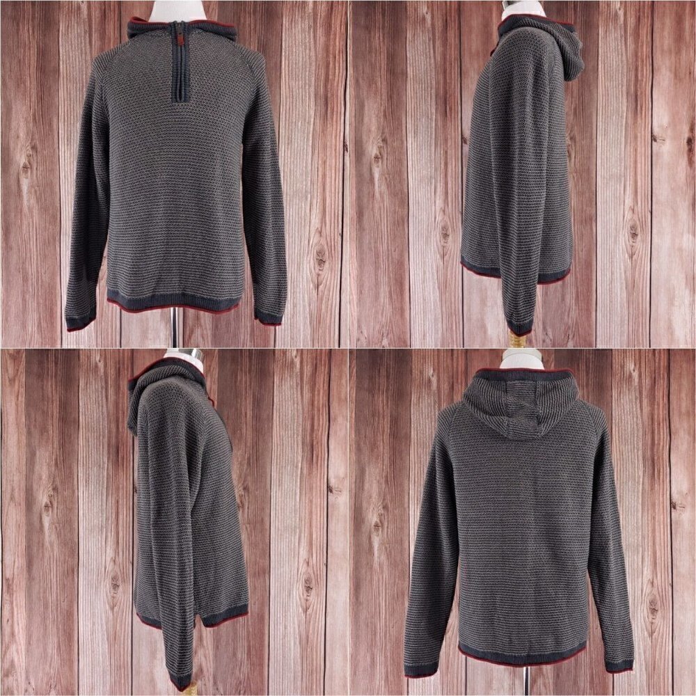 Carbon2Cobalt Mens Large Bark Oslo 1/4 Zip Pullover Knit Hoodie Sweater 155117